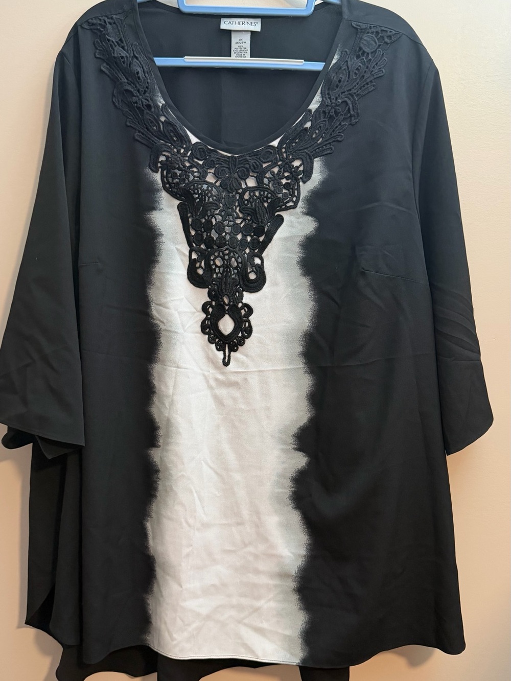 Catherines Black & White Lace-Trim Tunic Top
